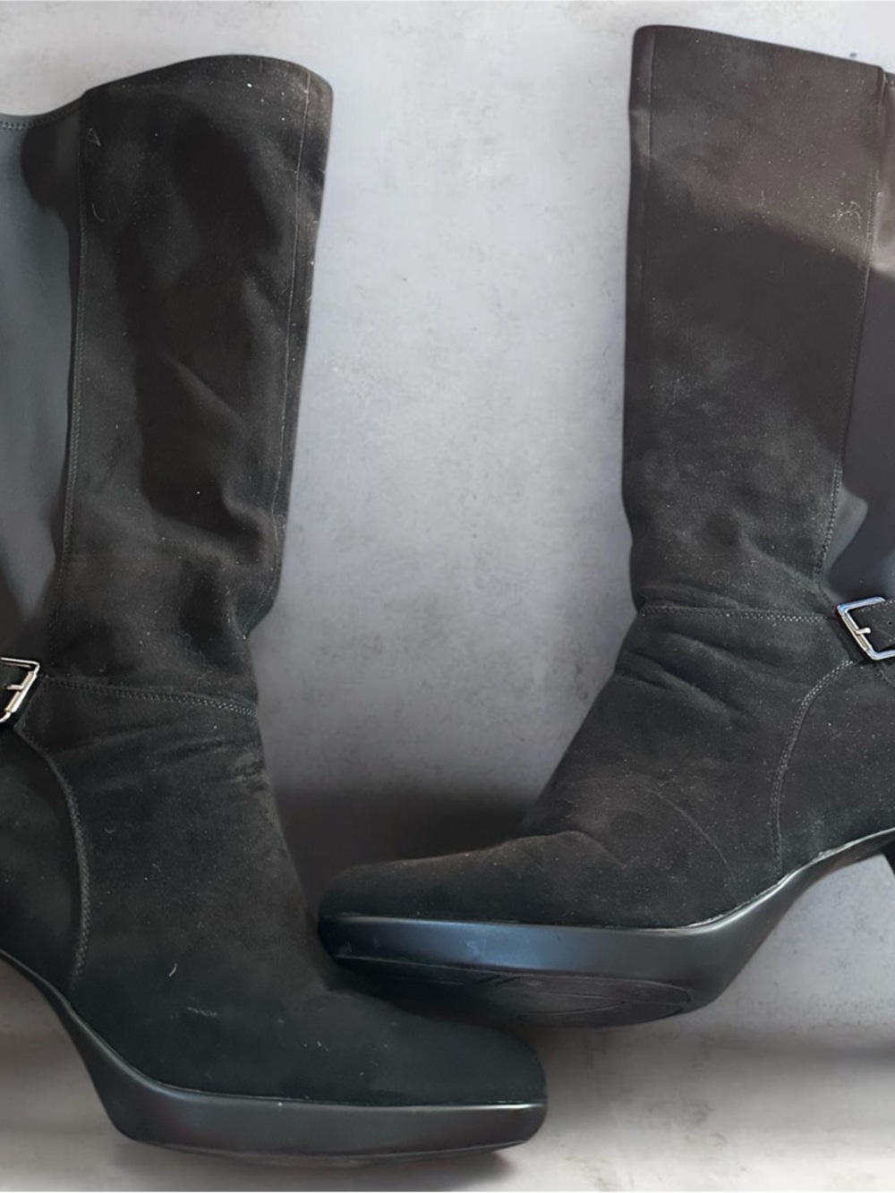 Alfani Black Suede Mid-Calf Heeled Boots with Buckle
